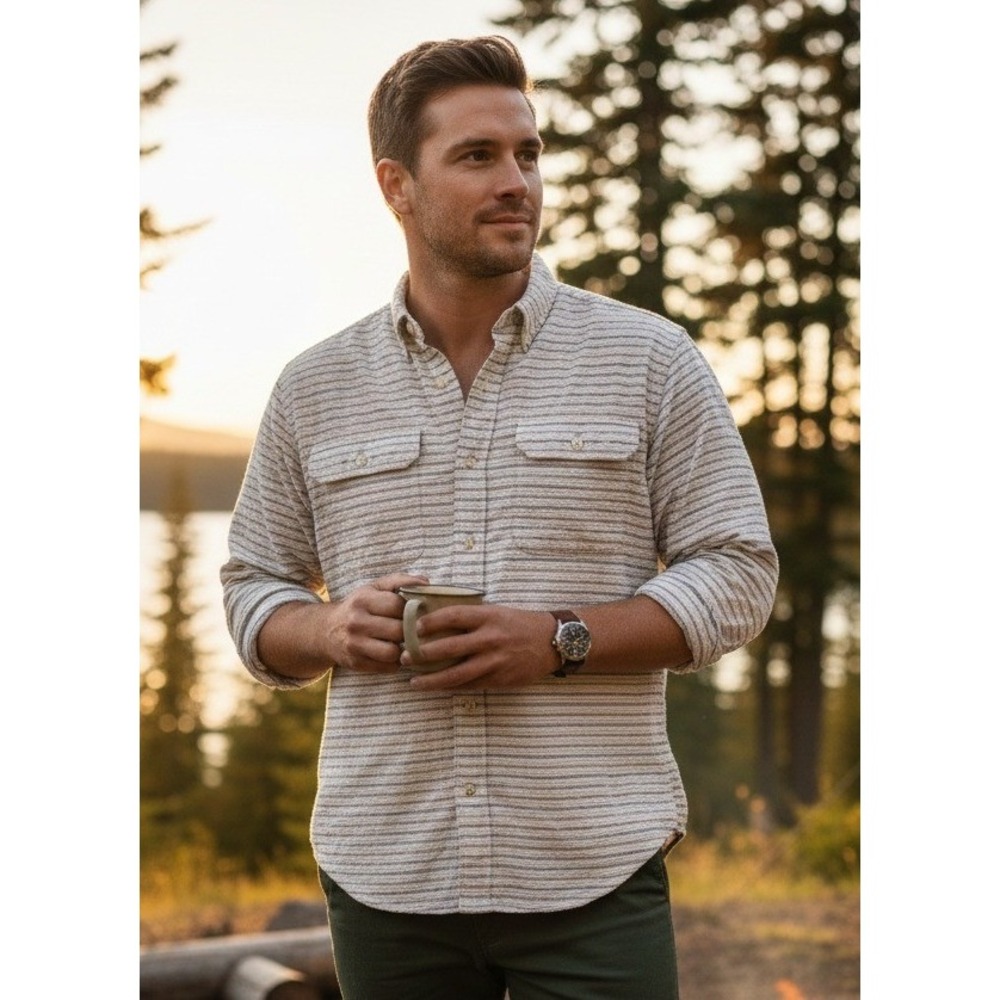 LL Bean Slightly Fitted Long Sleeve Striped Button Up Shirt Men's XXL Reg Cabin